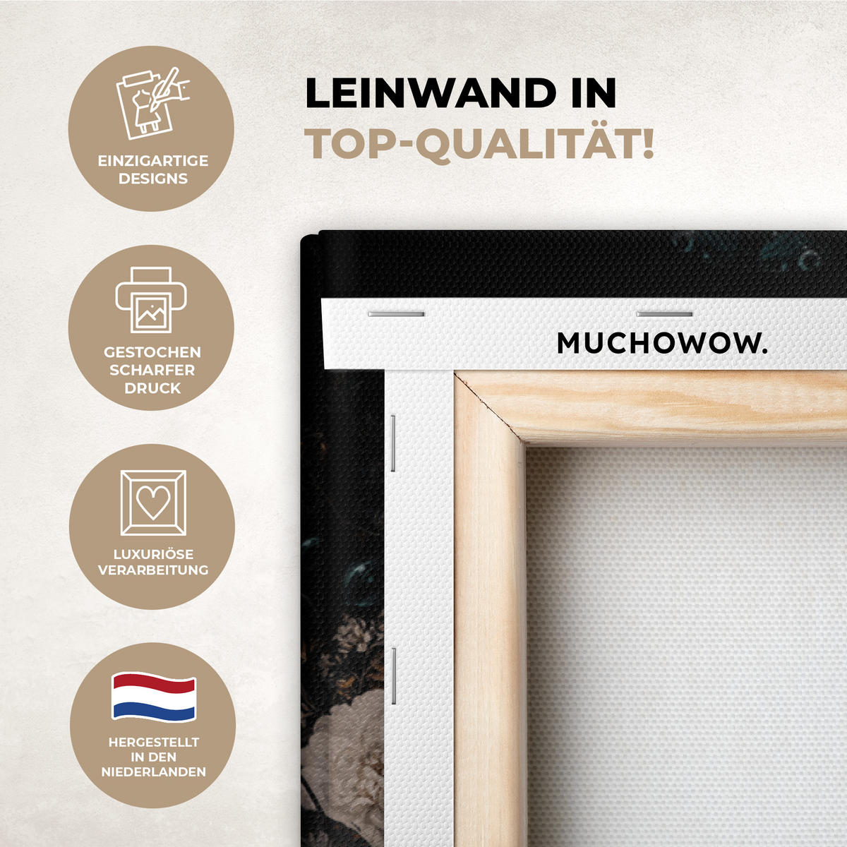 LEINWANDBILD Frau - Luxus - Blumen - Schmetterling - Porträt Wohnzimmer Groß 120x80 cm - Schwarz, Textil (120/80cm) - MuchoWow