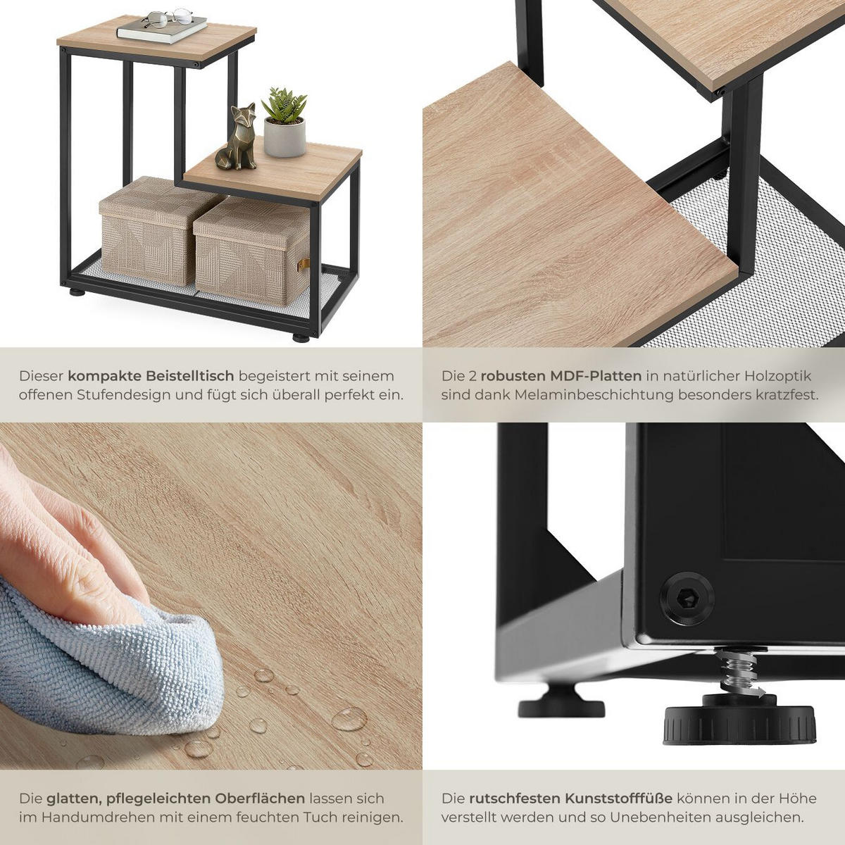BEISTELLTISCH Halifax,60,5 x 35,5 x 60,5 cm,Industrial Holz hell, Eiche Sonoma - Naturfarben, Holz (60.5/35.5/60.5cm) - tectake