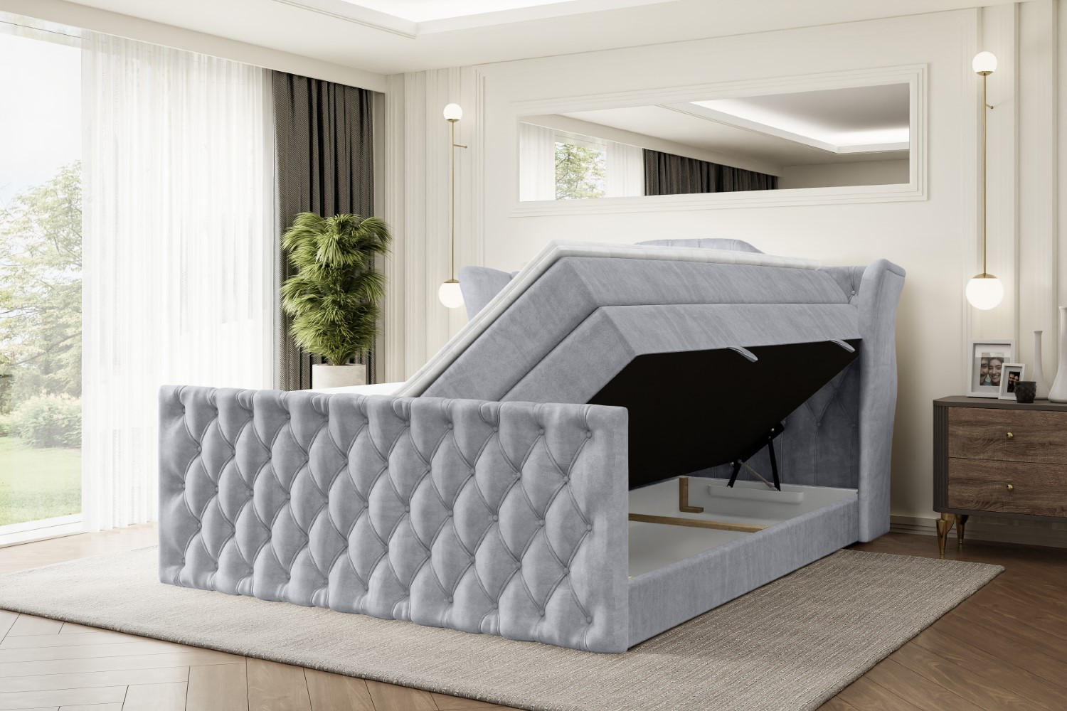 Thumbnail - Altdecor Boxspringbett, Hellgrau, Holzwerkstoff, Höhe ca. 20 cm, 120x200 cm, Schlafzimmer, Betten, Boxspringbetten