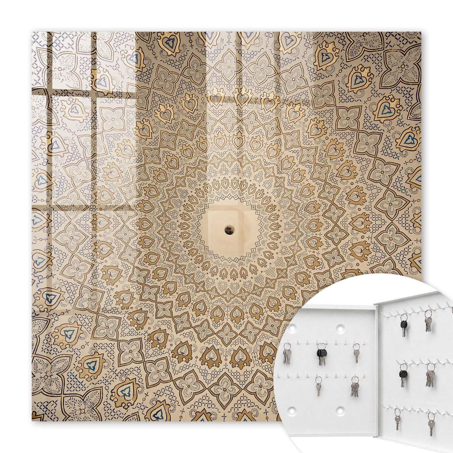 SCHLÜSSELBOX Weiß 30x30 cm – Türöffnung nach rechts - Dekorative Mandala - Beige, Metall (30/30/5cm) - TULUP