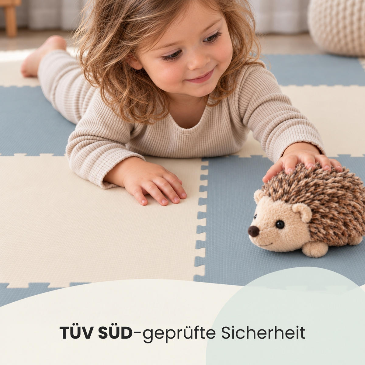 SPIELMATTE für Kinder - 8er set - 50x50 cm - Blau und Beige - Blau, Kunststoff (50/50cm) - Littletom