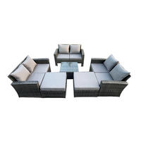GARTENMÖBEL-SET COUCHTISCH SET MIT 2 HOCKER Polyrattan Dunkelgrau Gemischt 8-Sitzer - Dunkelgrau, Metall - Fimous