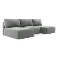 WOHNLANDSCHAFT Chenille Stoff Grau - Blau/Schwarz, Kunststoff/Textil (304/79/149cm) - Makamii