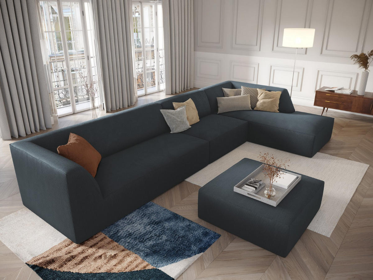 ECKSOFA rechts Ruby aus Cord blau 5 Sitzplätze - Blau, Textil (180/366cm) - Micadoni