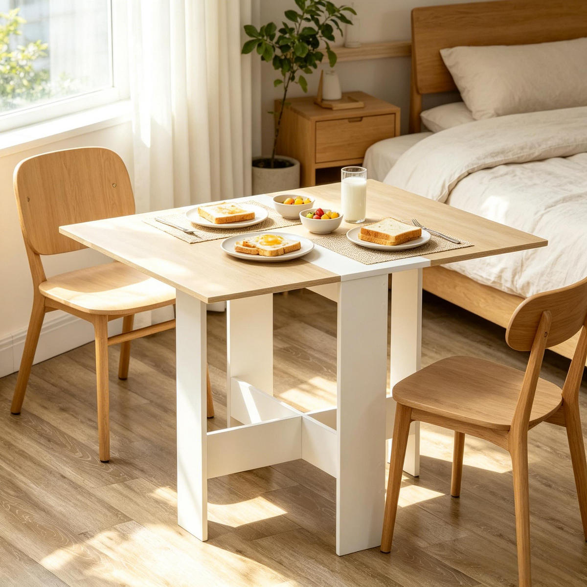 KLAPPTISCH DE-37256 zweifarbig mit MDF-Konstruktion Eiche/Weiß - Eichefarben, Holzwerkstoff (76/103/73.5cm) - ComfortXL