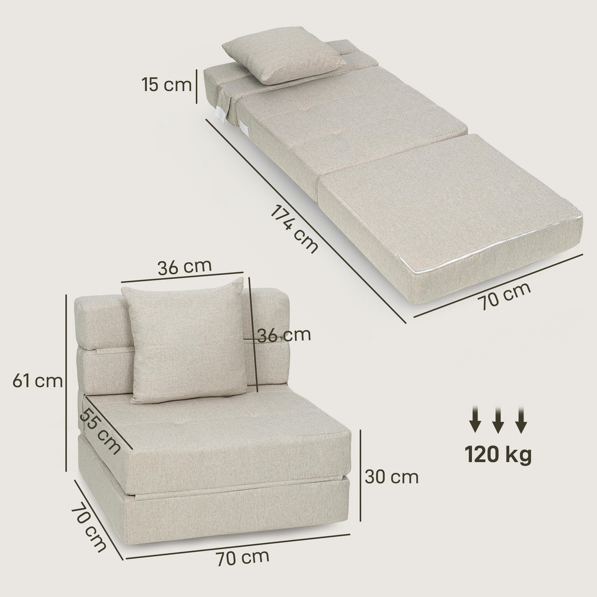SCHLAFSESSEL DE-14621 mit abnehmbarem Kissenbezug Beige - Beige, Textil (70/61/70cm) - ComfortXL