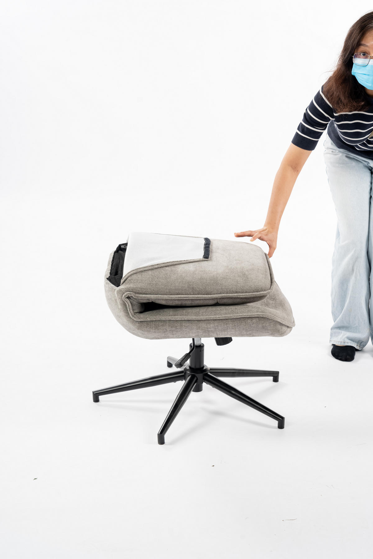 SESSEL mit Neigefunktion und 360°-Drehung, Chenille-Stoff, Grau - Grau, Textil/Metall (61/95/67cm) - Meubles Cosy