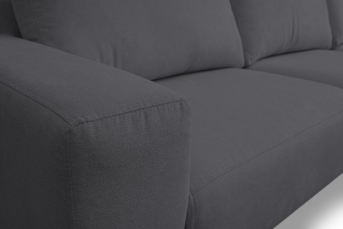 ECKSOFA Aspen in L-Form, Coach Farbe: Grau, Velourstoff, Ottomane Rechts - Grau, Textil (312/187cm) - VENASI MÖBEL