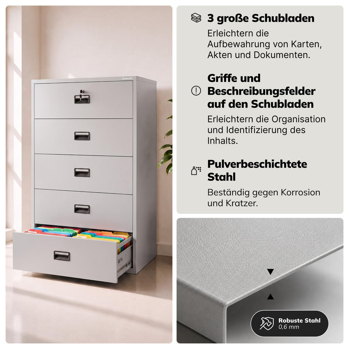 AKTENSCHRANK aus Metall SARA XL V5 162x90x60 cm - Grau, Metall (90/162/60cm) - Jan Nowak