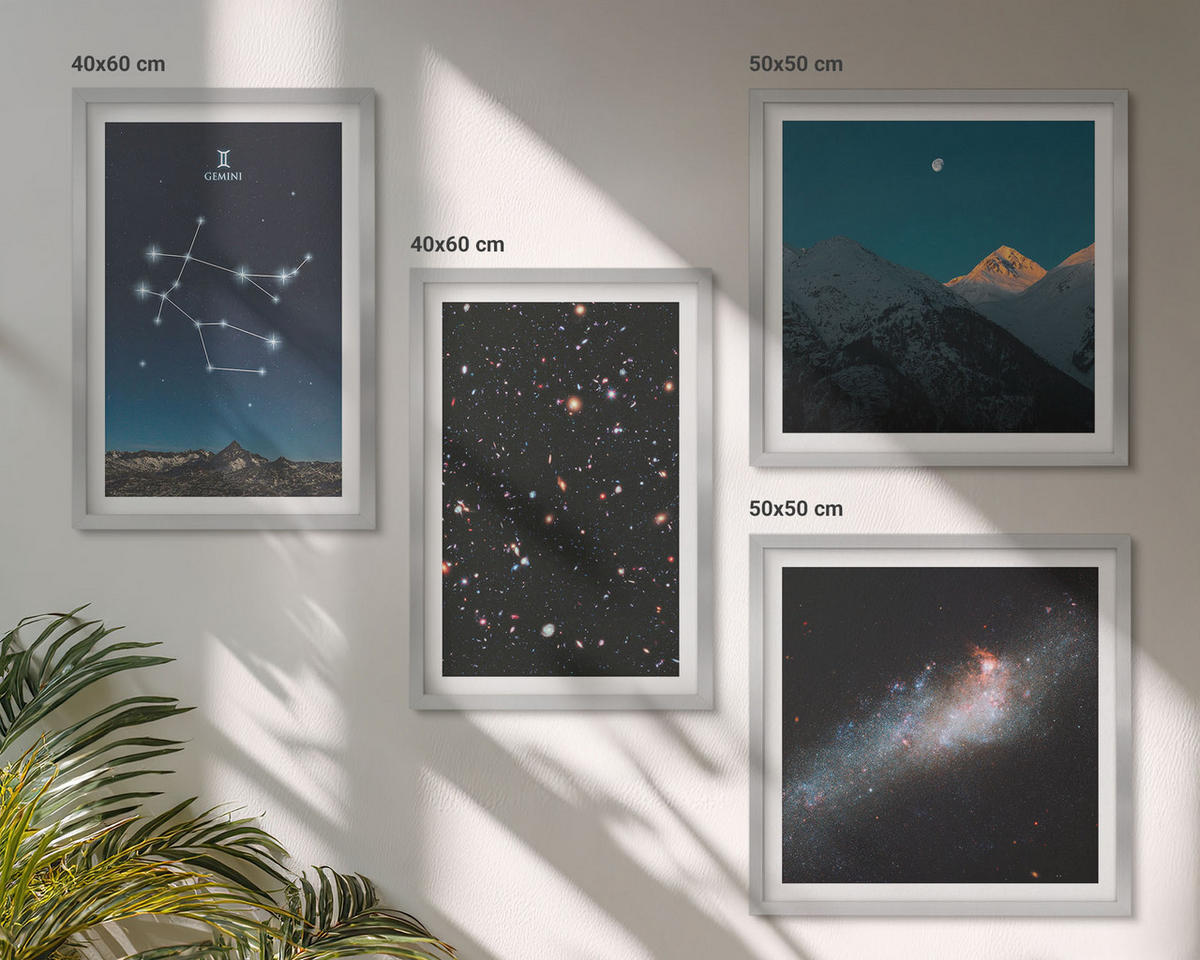 BILDER SET 4er Set - 50x50 cm & 40x60 cm Silberner Rahmen - Sterne der Zwillingsgalaxie - Silberfarben, Kunststoff (50/50cm) - TULUP
