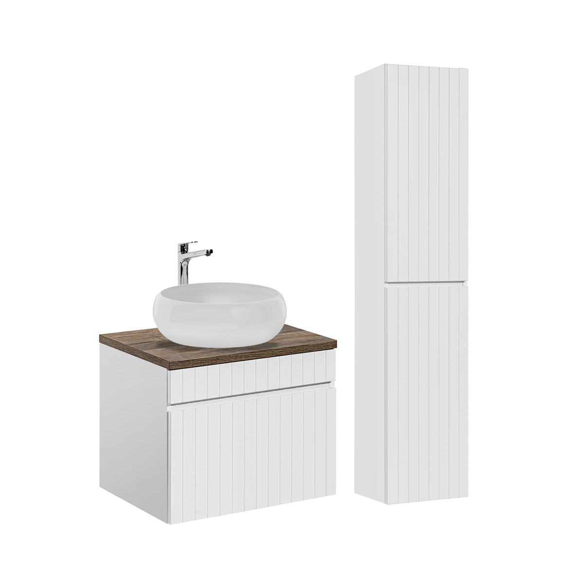BADMÖBEL 60cm Zelie 2er-Set Weiß - Weiß, Holzwerkstoff (60/48/46cm) - Petits-meubles