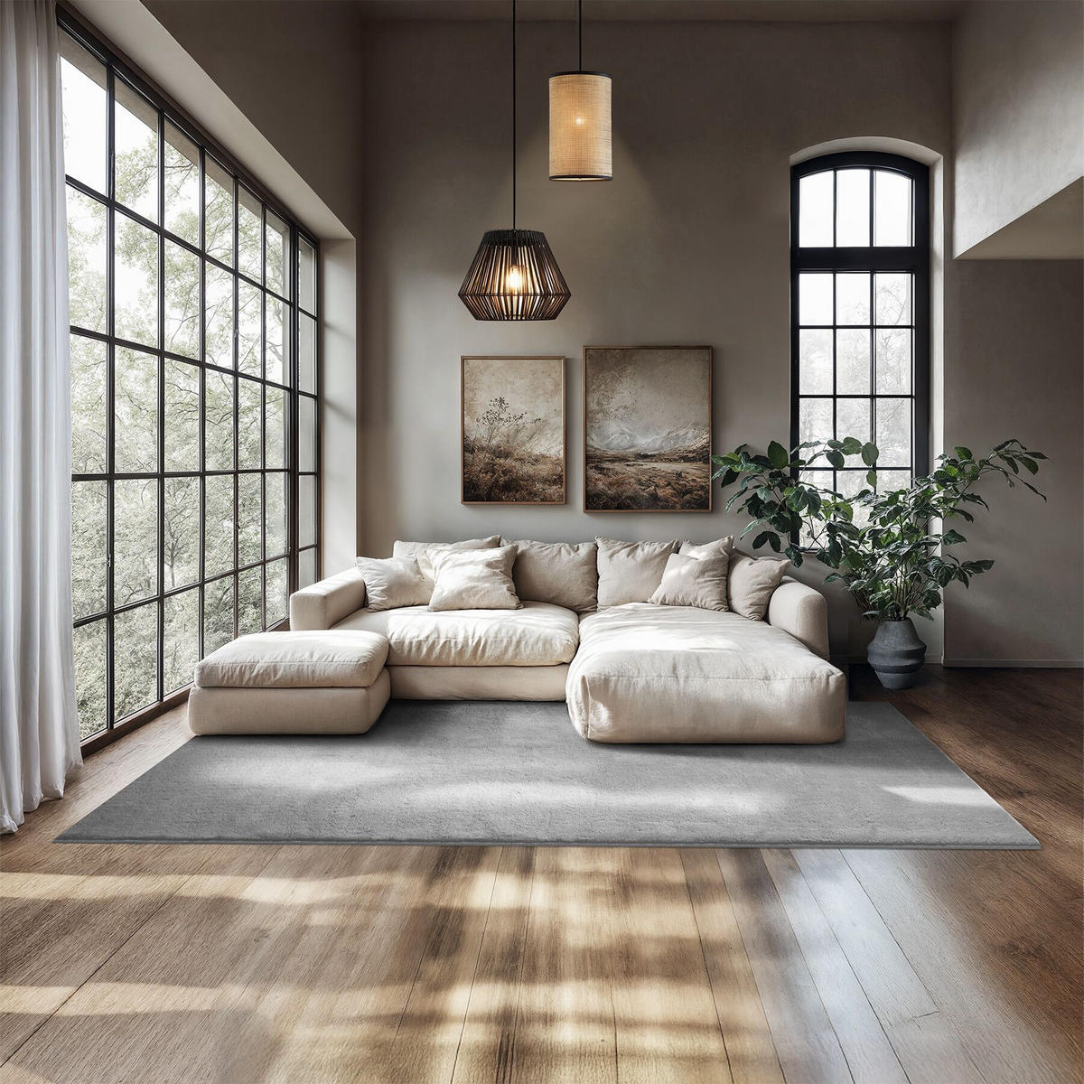 KURZFLORTEPPICH Soft Zone,rutschfeste Unterseite,grau - Grau, Kunststoff (290/200cm) - tectake
