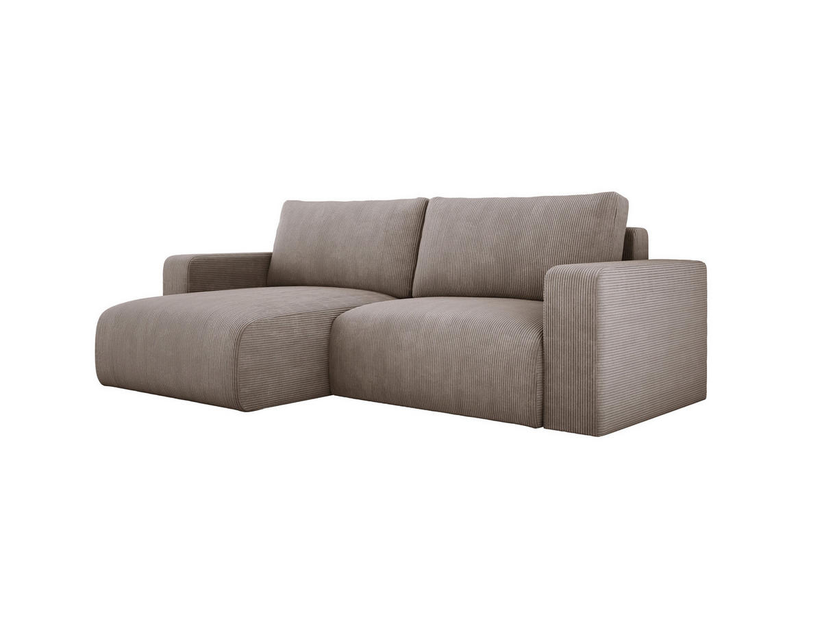 ECKSOFA Carl L-förmig Schlaffunktion und Bettkasten weicher Cordstoff flexibel stellbar lose Rückenkissen freistehend LINKS 143x247x83cm Cappuccino - Cappuccino, Holz/Textil (143/247cm) - DomoHome