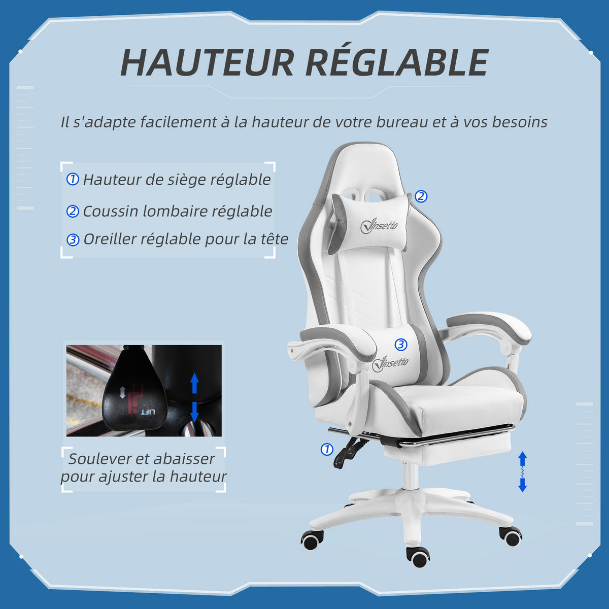 GAMING-STUHL Grau 65.0/65.0/129.0 cm - Grau, Kunststoff (65/129/65cm)
