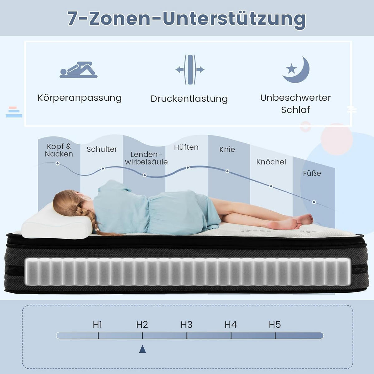 MATRATZE atmungsaktiv gel memory Weiß - Weiß, Textil - COSTWAY