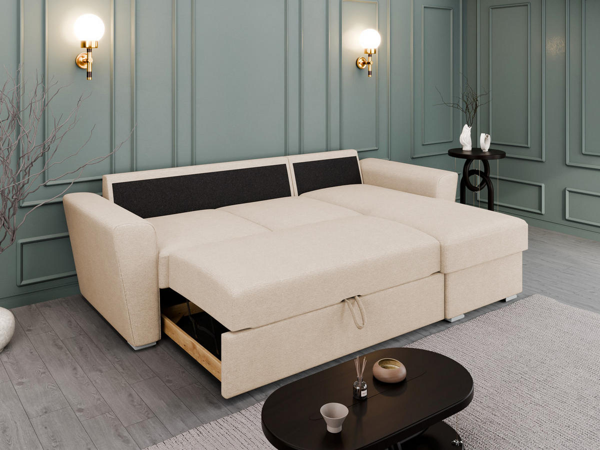 ECKSOFA Bellano Ecksofa L-Form- links oder rechts montierbar, beige - Beige, Holz (243/156cm) - Panda Möbel