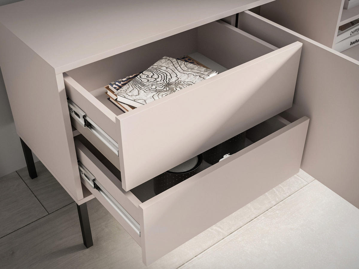 TV-LOWBOARD Barnee mit beleuchteter Glasvitrine, Kaschmirgrau, 160 cm - Taupe/Schwarz, Holzwerkstoff/Metall (160/58.9/40cm) - Selsey
