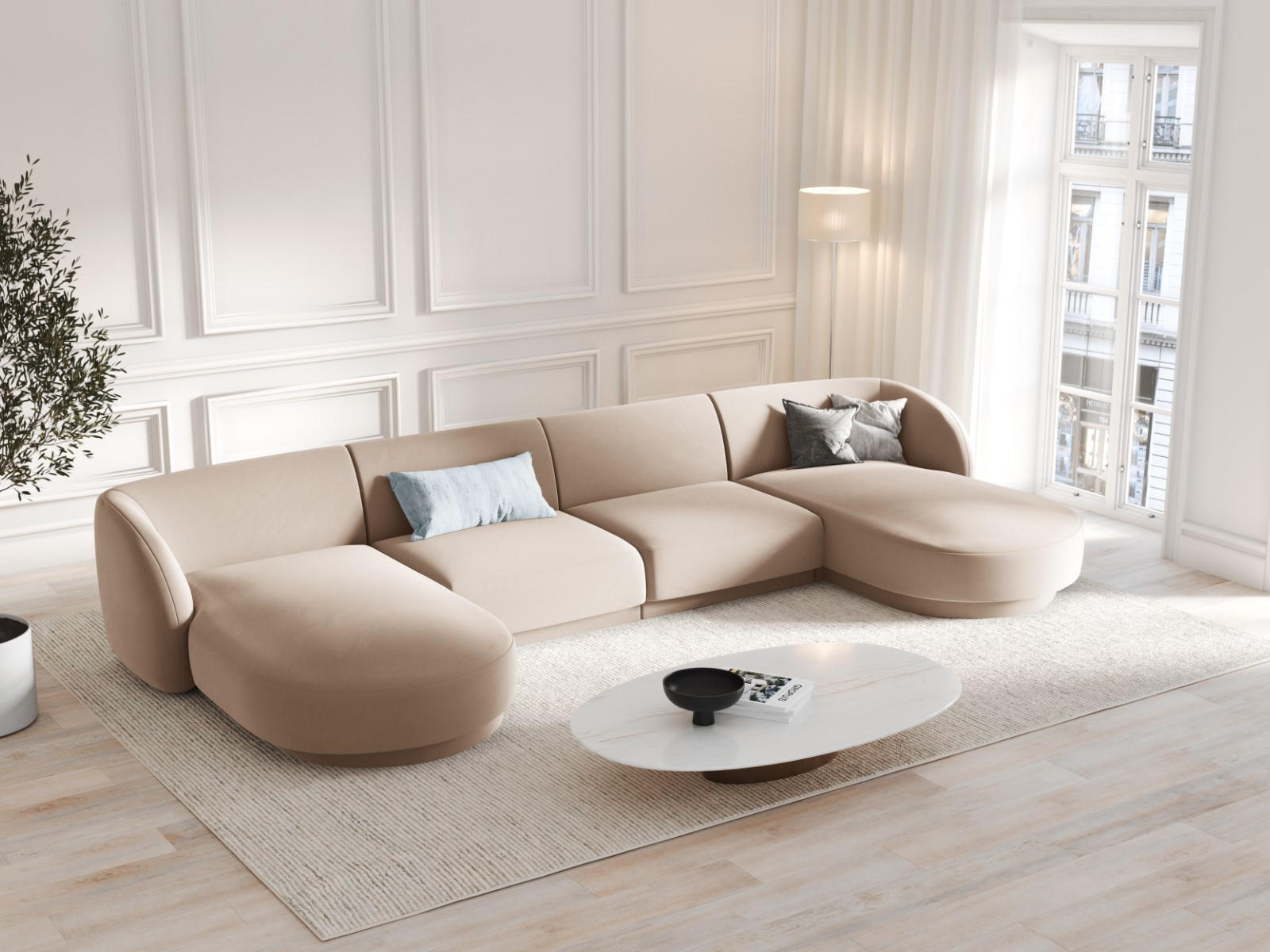 Thumbnail - Micadoni Panoramasofa, Cappuccino, Textil, 5-Sitzer, U-Form, 156x70x330 cm, Hergestellt in Europa, Oeko-Tex®, Wohnzimmer...
