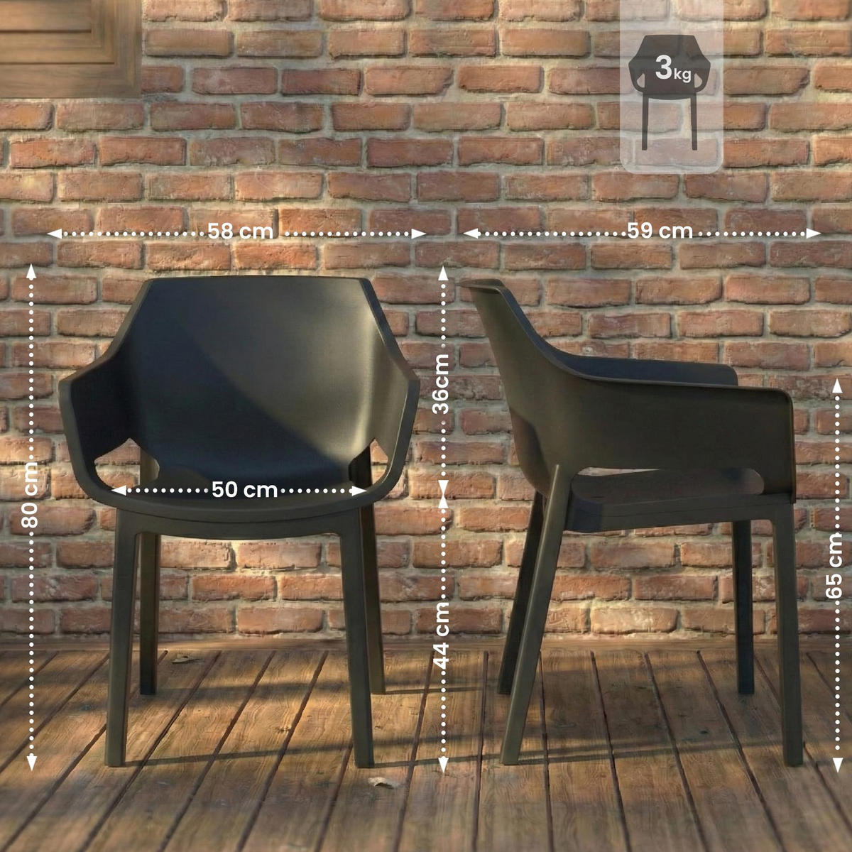 GARTENSTUHL Kunststoff Schwarz - Schwarz, Kunststoff (60/90/65cm) - CLP