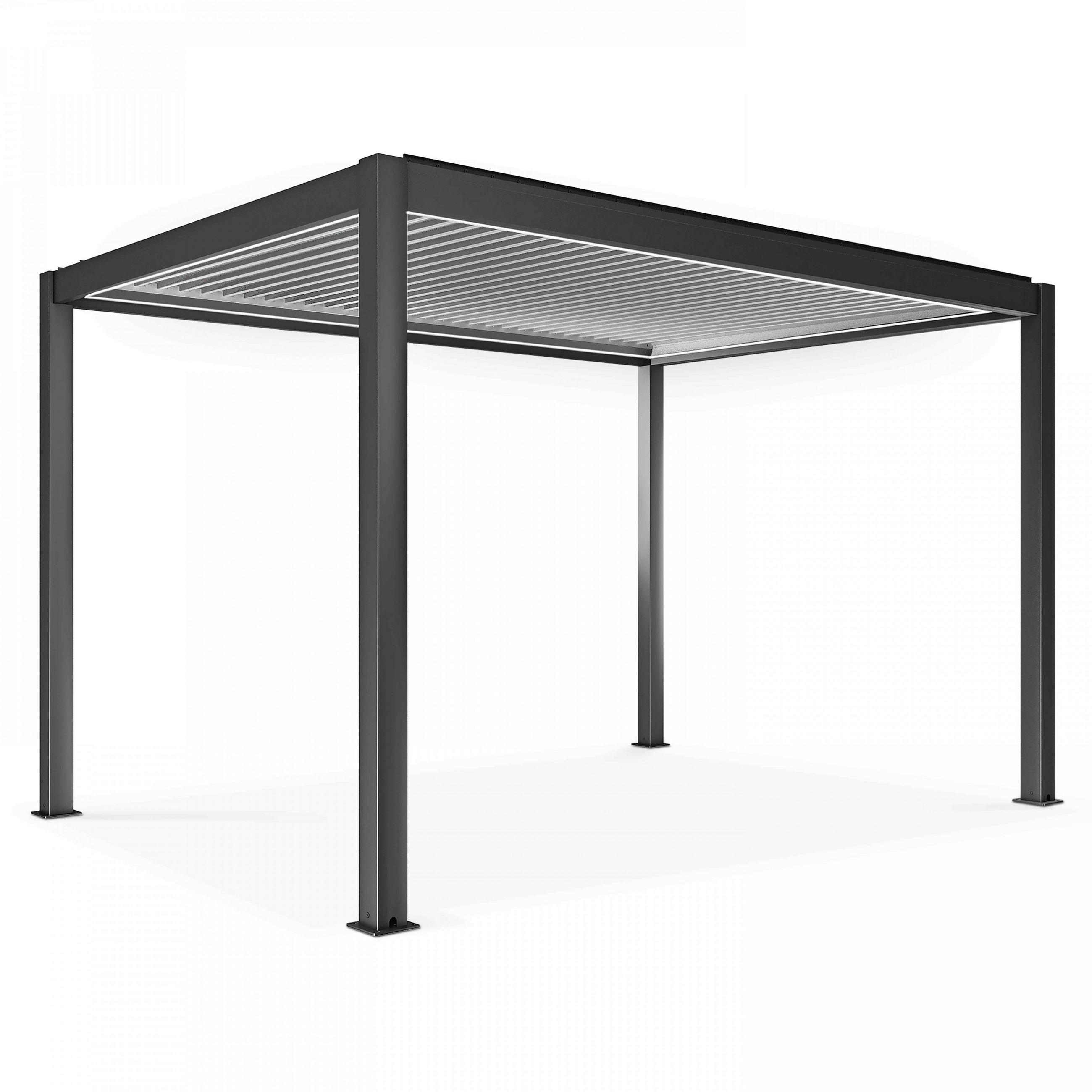 PERGOLA 3x4m, beleuchtet, motorisiert, Grau - Grau, Metall (290/257/397cm) - Oviala