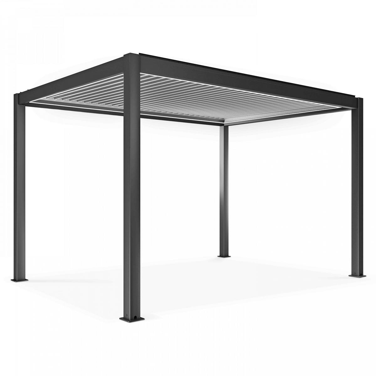 PERGOLA 3x4m, beleuchtet, motorisiert, Grau - Grau, Metall (290/257/397cm) - Oviala