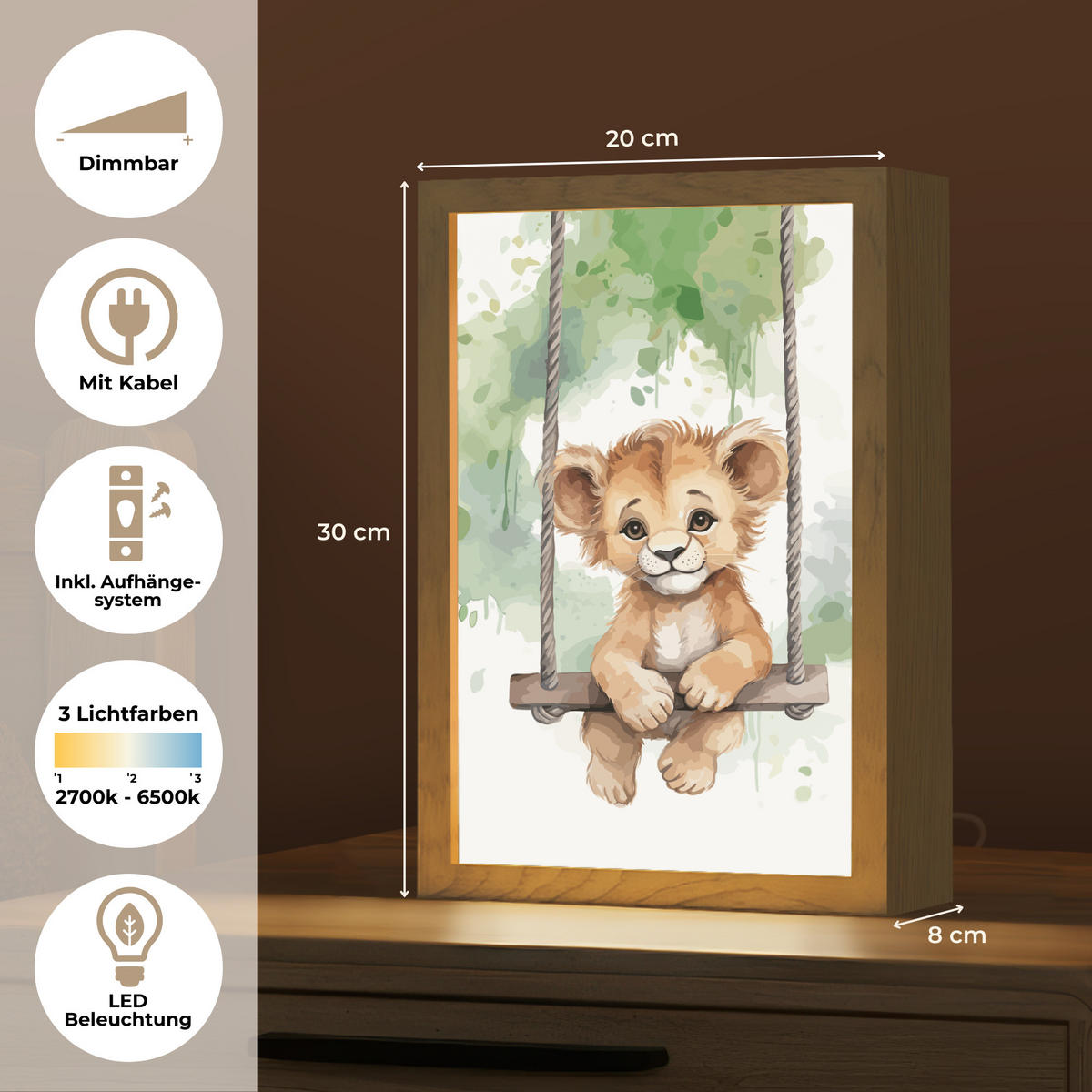 WANDLEUCHTE Löwe - Tier - Kinder - Dschungel 20x30 cm - Weiß, Holzwerkstoff (20/30/8cm) - OnlyWow