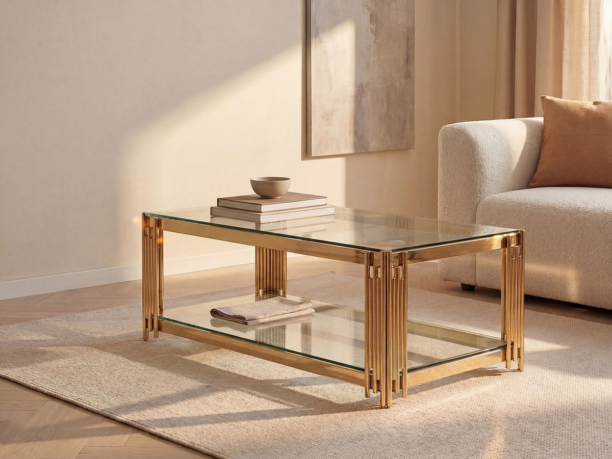 COUCHTISCH - 123.5 cm x 63.5 cm - Glas - Goldfarben - NOMELANO - Goldfarben, Glas (63.5/123.5/45.5cm) - Vente-Unique