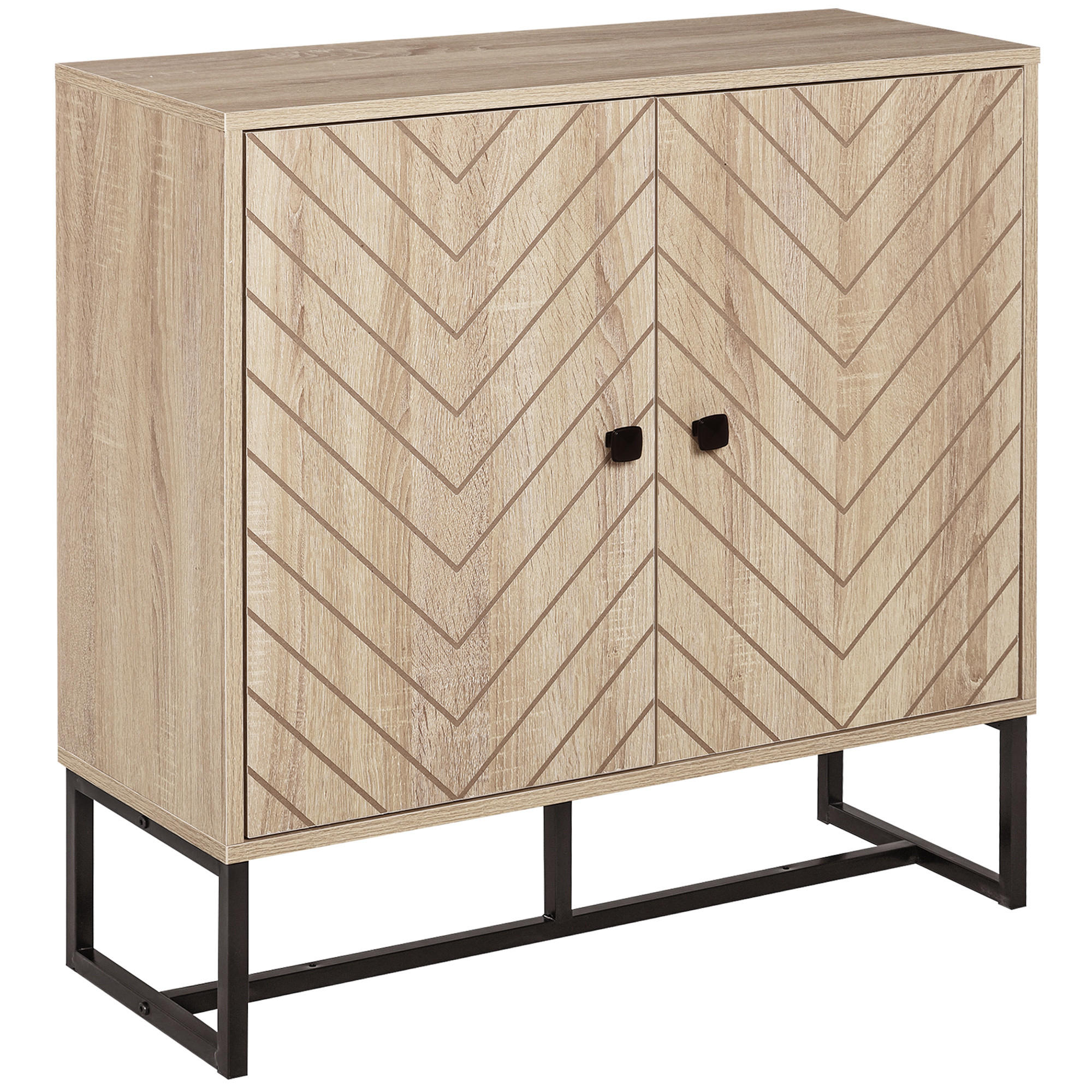 SIDEBOARD DE-10987 Chevron-Muster Holz/Schwarz - Naturfarben, Holzwerkstoff (80/80/29cm) - ComfortXL