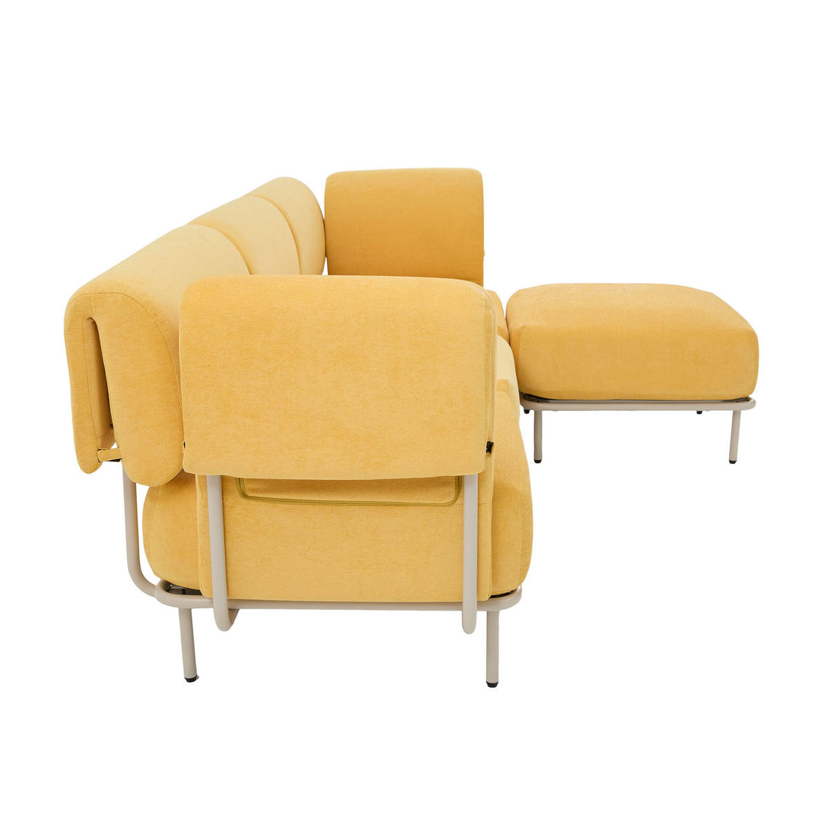 ECKSOFA L-Form 3-Sitzer modular mit Hocker, DE-42607, Mango - Gelb, Metall (251/155cm) - ComfortXL