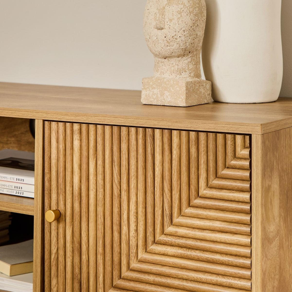 TV-MÖBEL 2 Türen mit Fronten in Lamellenoptik in L-Form Eden 140/40/45 cm - Eschefarben, Holzwerkstoff (40/45/48cm) - Calicosy