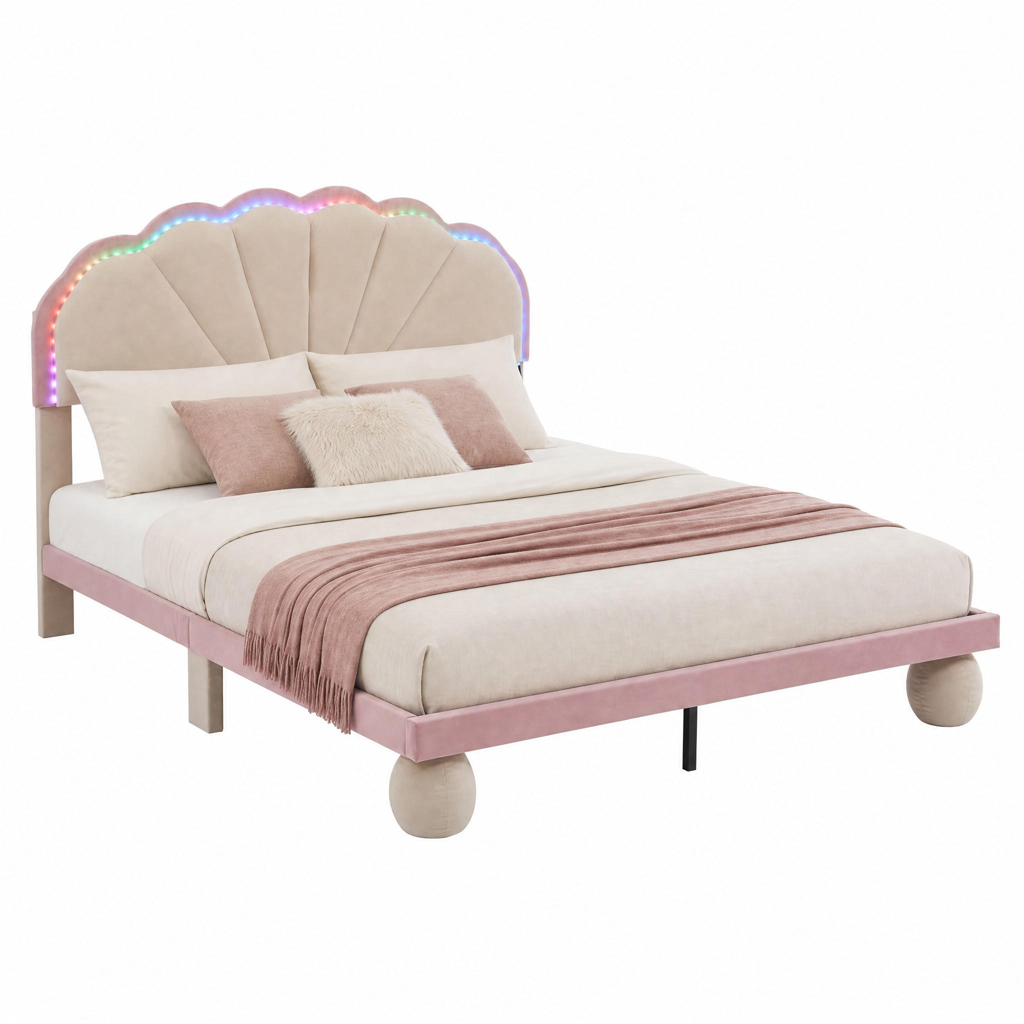 POLSTERBETT mit Lichtstreifen 140x200 cm Samt Beige-Rosa - Beige, Holz (140/200cm) - Meubliv