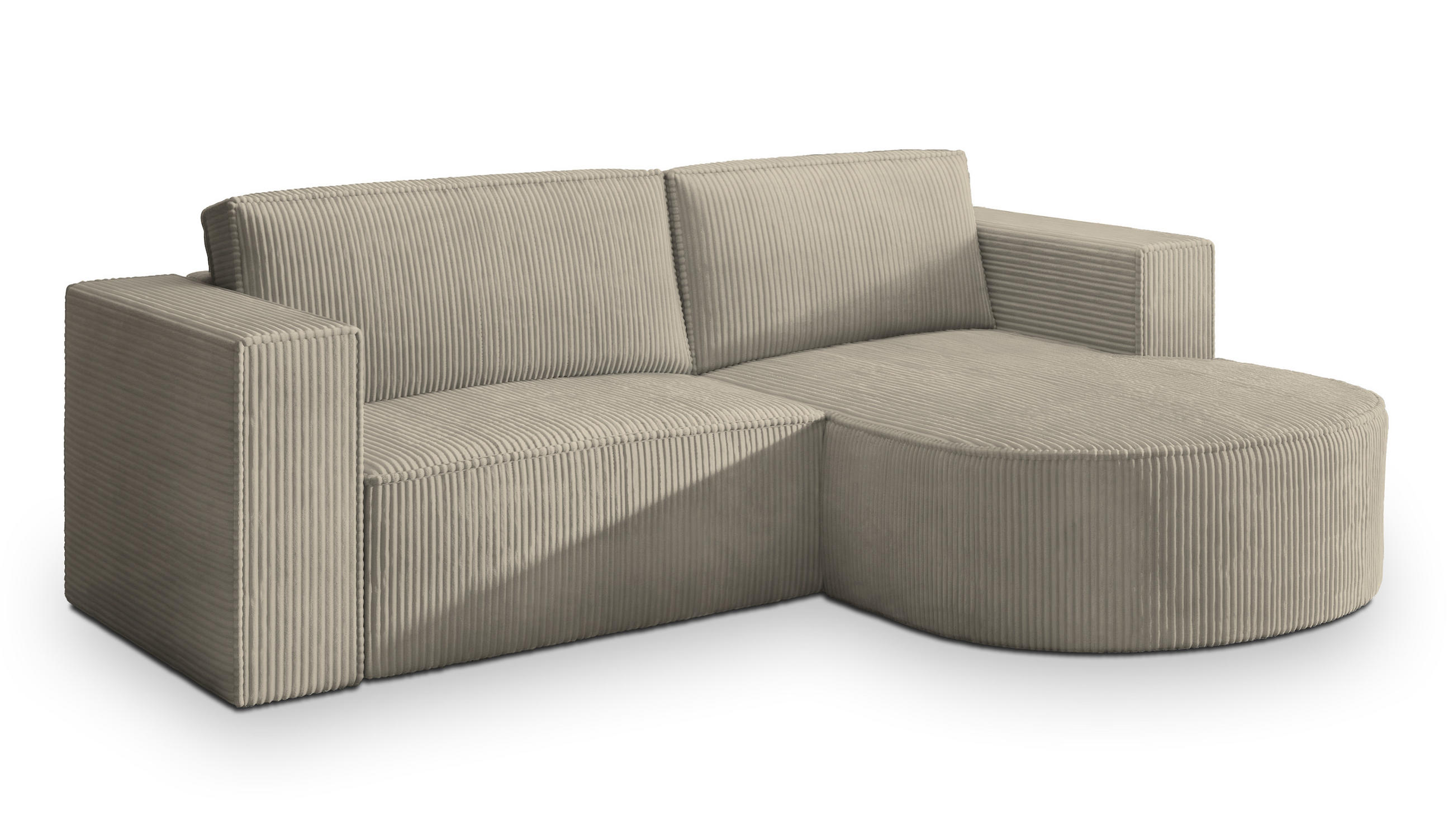 ECKSOFA SORELA P R-S Beige Kordstoff mit Schlaffunktion - Beige, Holz (263/174cm) - MASSENO