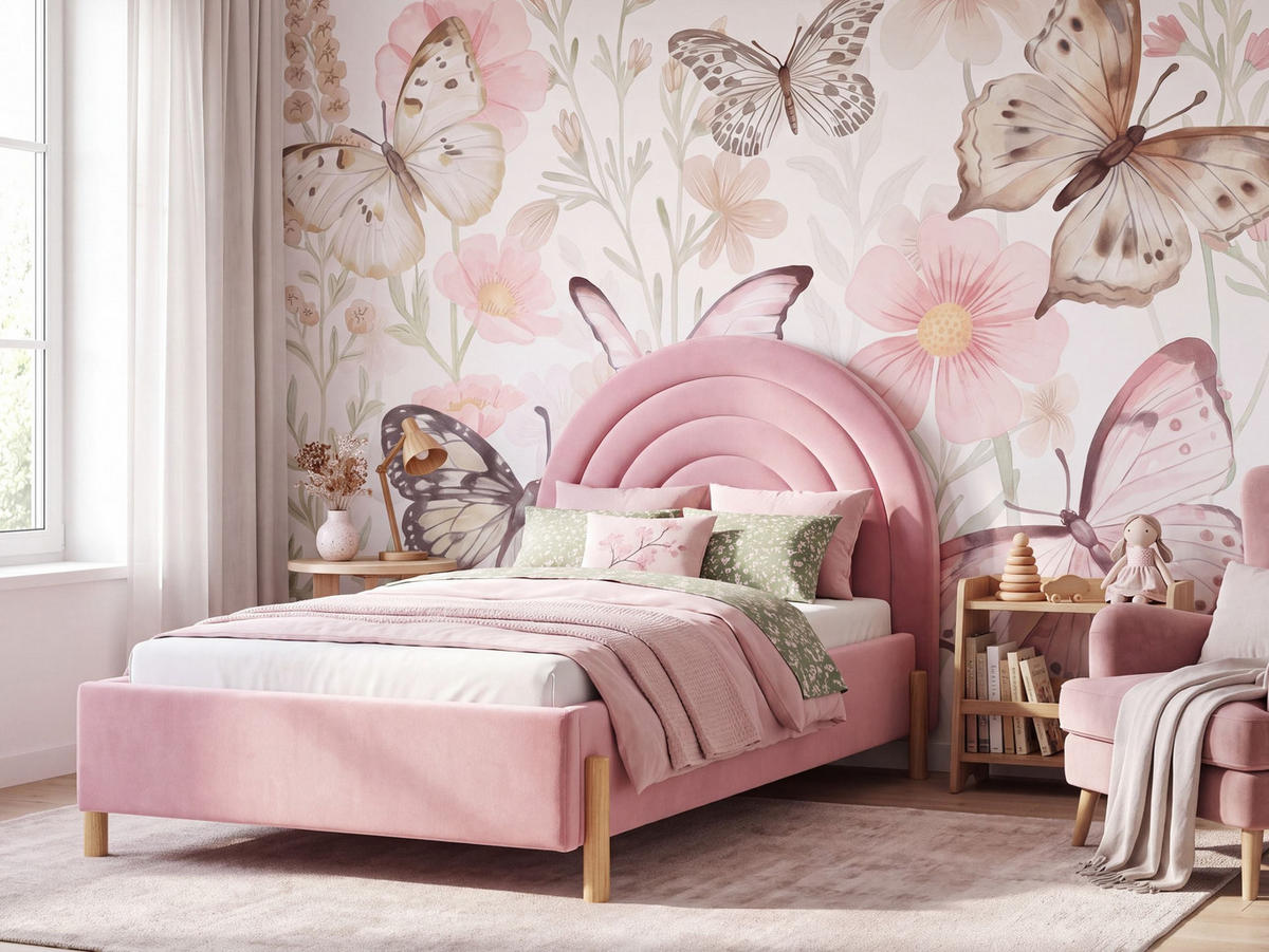 POLSTERBETT 90/200 cm Rosa Anet - Pink, Textil (90/200cm) - Beliani