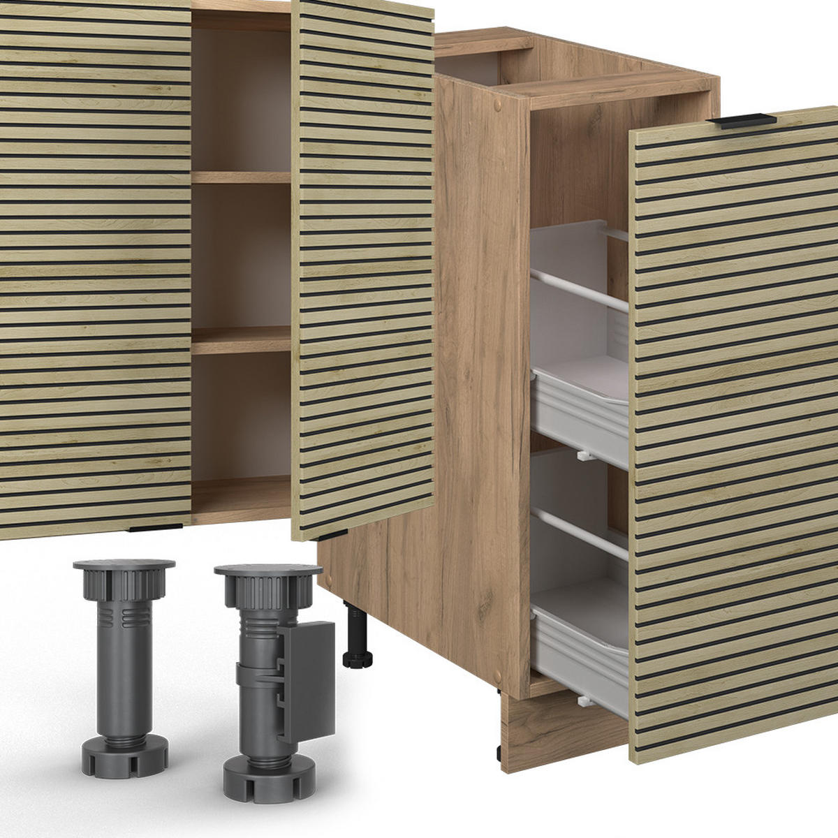 KÜCHENZEILE Fame-Line Eiche Paneel/Goldkraft Eiche 280 cm , AP Marmor - Honigeiche/Hellbraun, Holzwerkstoff (280/81.6/60cm) - Vicco