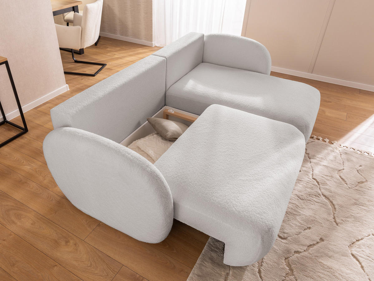 ECKSOFA Candy mit Schlaffunktion Hellgrau Bouclé-Stoff - Ottomane rechts - Hellgrau/Schwarz, Holz/Kunststoff (146/230cm) - S-Style Möbel