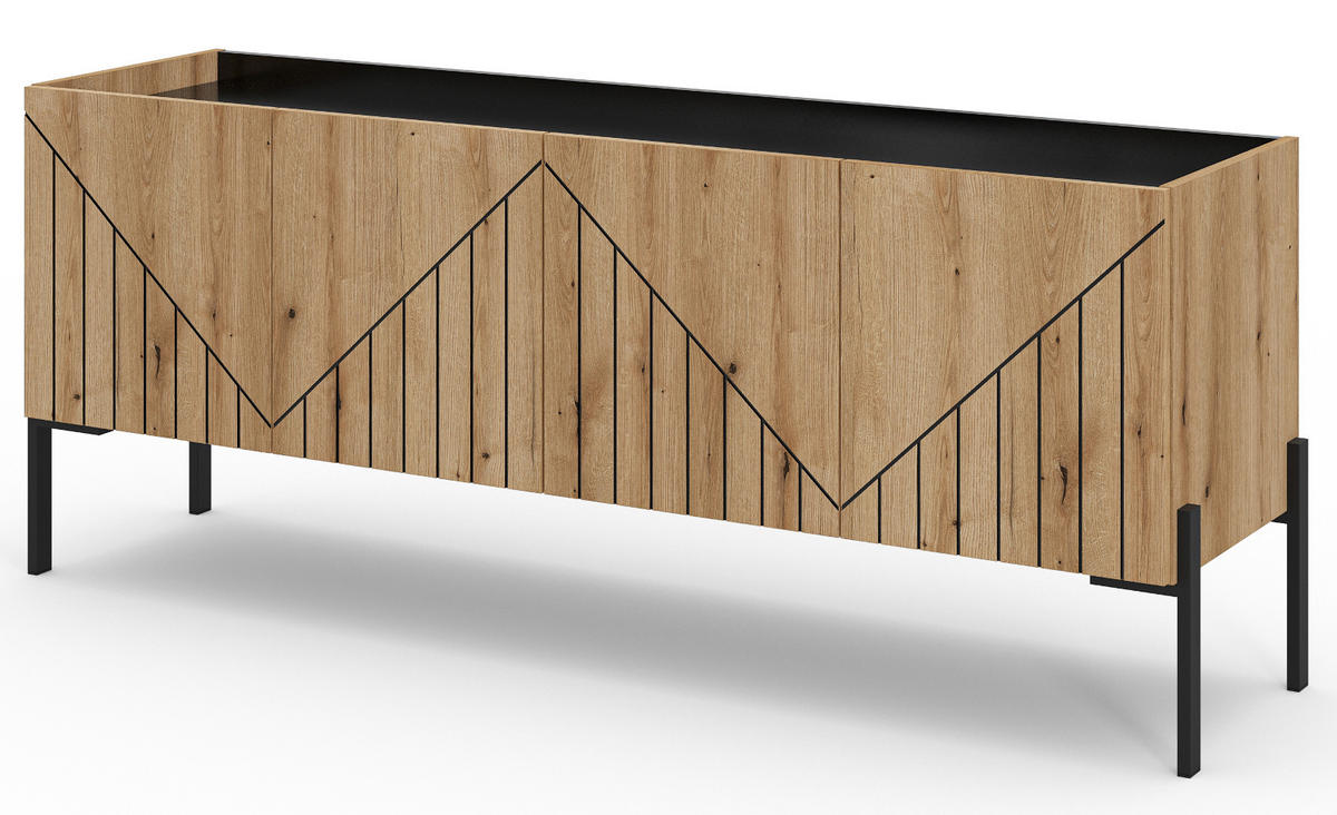 TV-LOWBOARD Evoke Eiche, TV Unterteil 153 cm, mit Soft-Close und Komforthöhe 62 cm - Eichefarben/Schwarz, Holzwerkstoff/Metall (153/62/40cm) - Inn.Furn