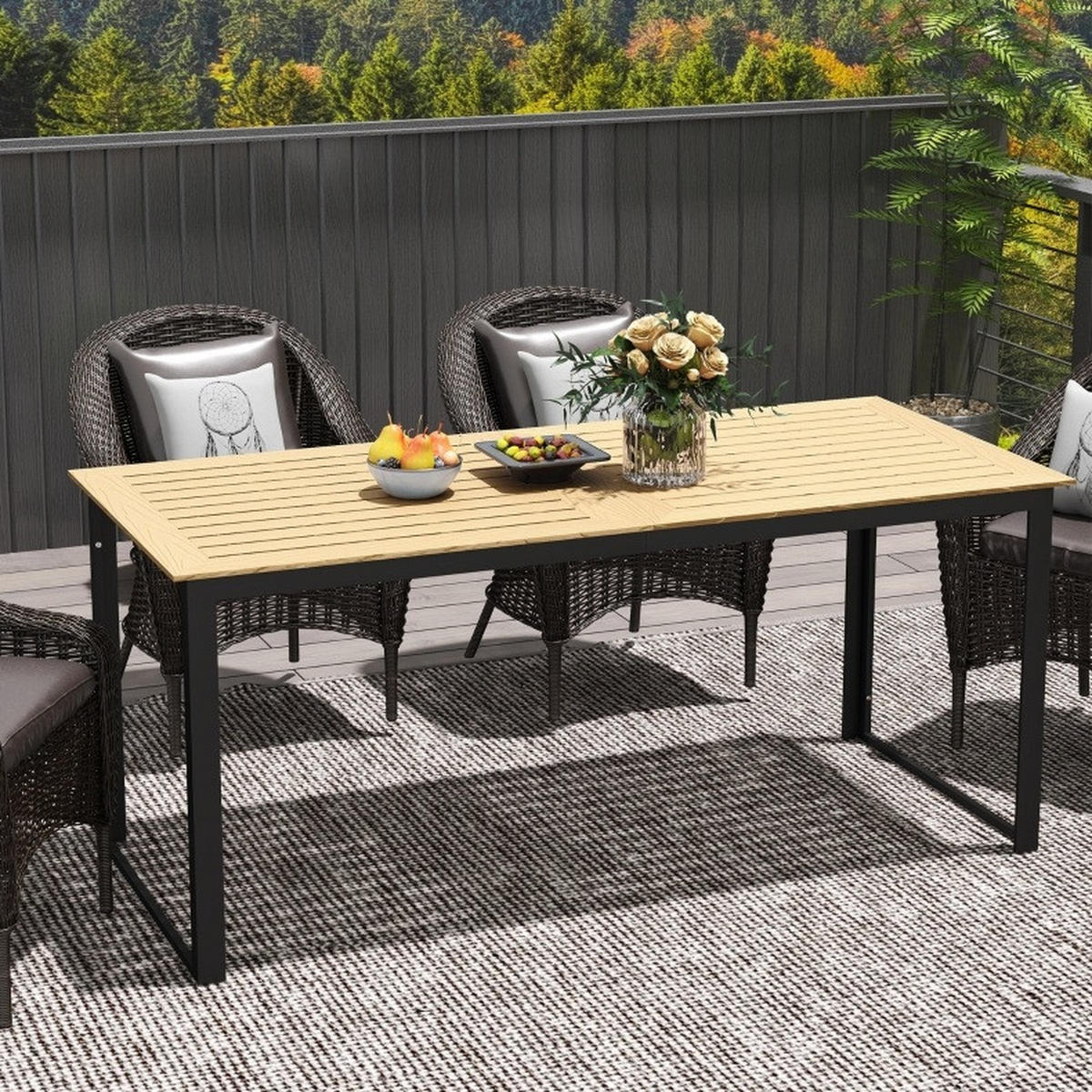 GARTENTISCH 175/78/75 cm für 6 Personen mit Holzoptik und wetterfestem Metallgestell, Teak - Naturfarben, Metall (175/78/75cm) - Redom