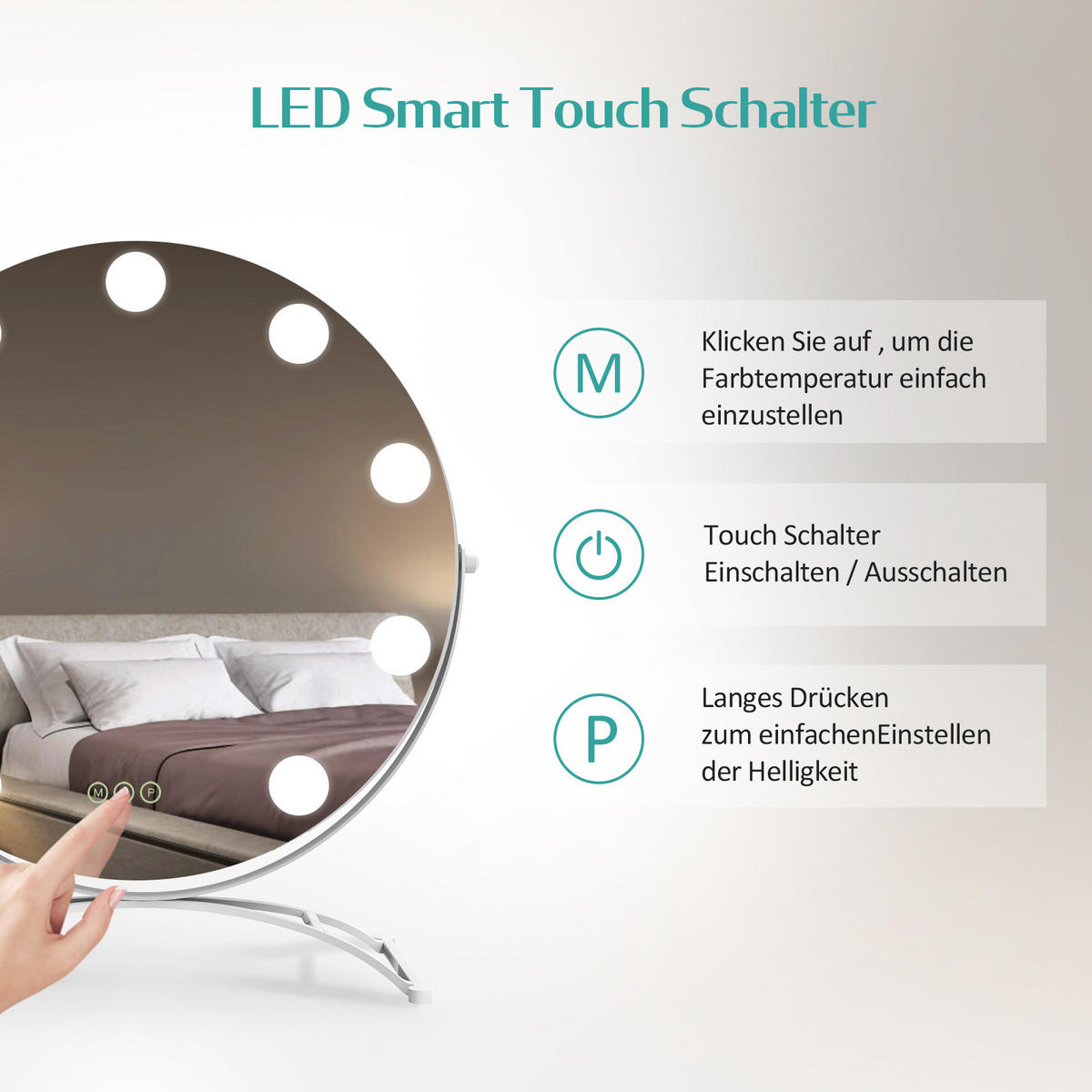 KOSMETIKSPIEGEL Runder mit Beleuchtung, Weiß, ф50 cm - Weiß, Glas (50/6/50cm) - EMKE