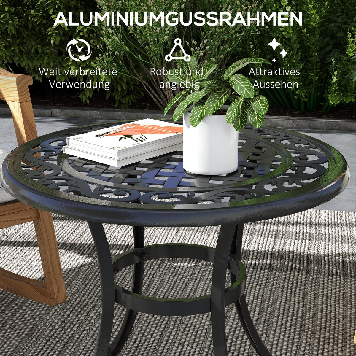 GARTEN BEISTELLTISCH, Schwarz,Aluminium - Schwarz, Metall (60/60/53cm) - Outsunny