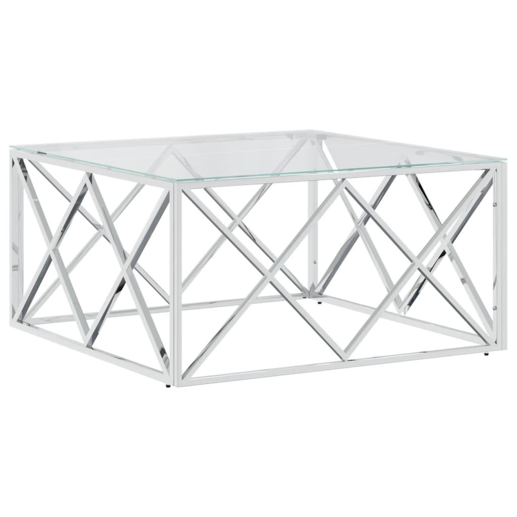 COUCHTISCH 80x80x40 cm Edelstahl und Glas - Silberfarben, Metall (80/80/40cm) - furnicato