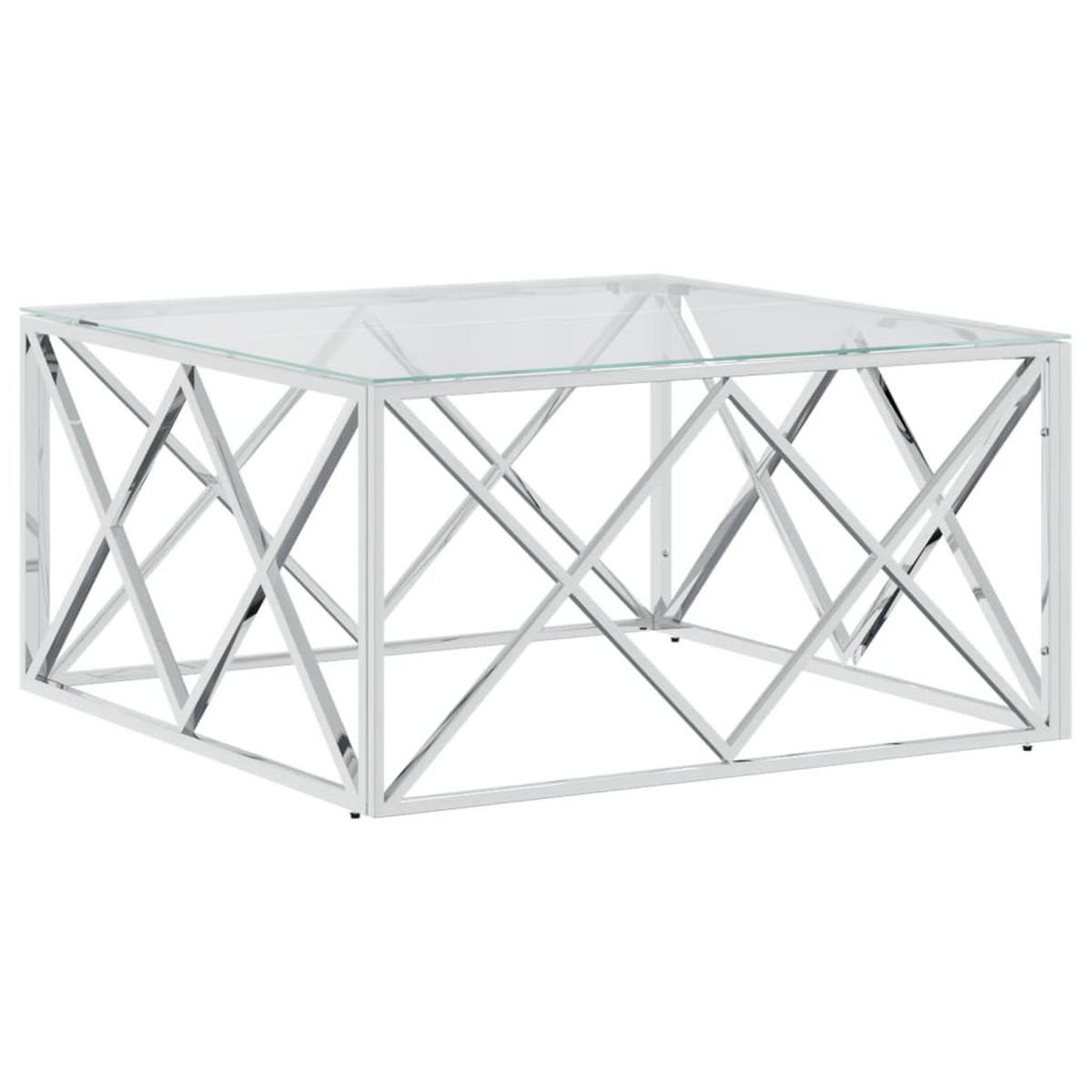 COUCHTISCH 80x80x40 cm Edelstahl und Glas - Silberfarben, Metall (80/80/40cm) - furnicato