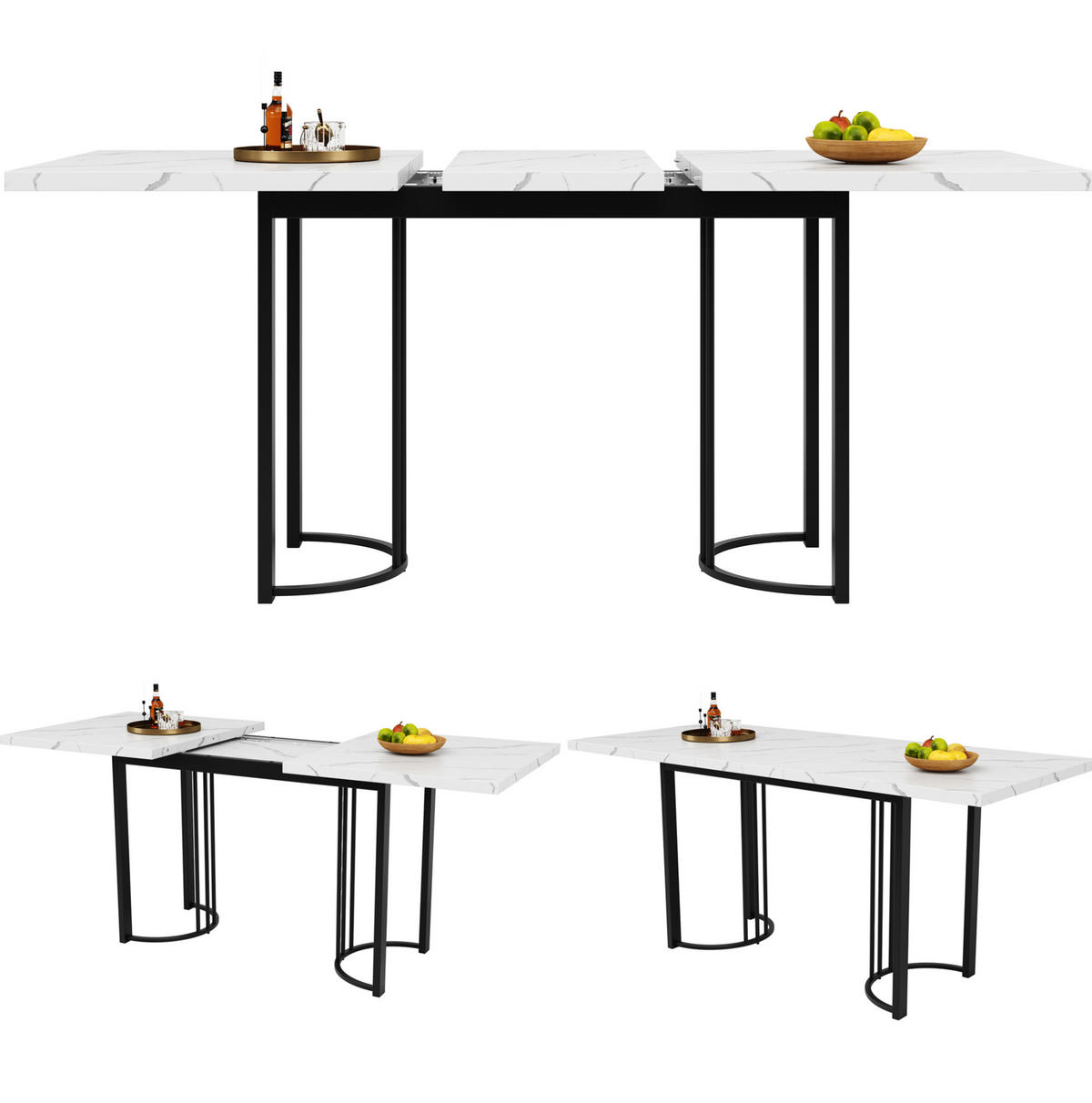 ESSTISCH 140-179,5/80/75,5 cm in Weiß/Schwarz ausziehbar mit Metallgestell - Weiß, Holzwerkstoff (140/80/75.5cm) - Flora Grace