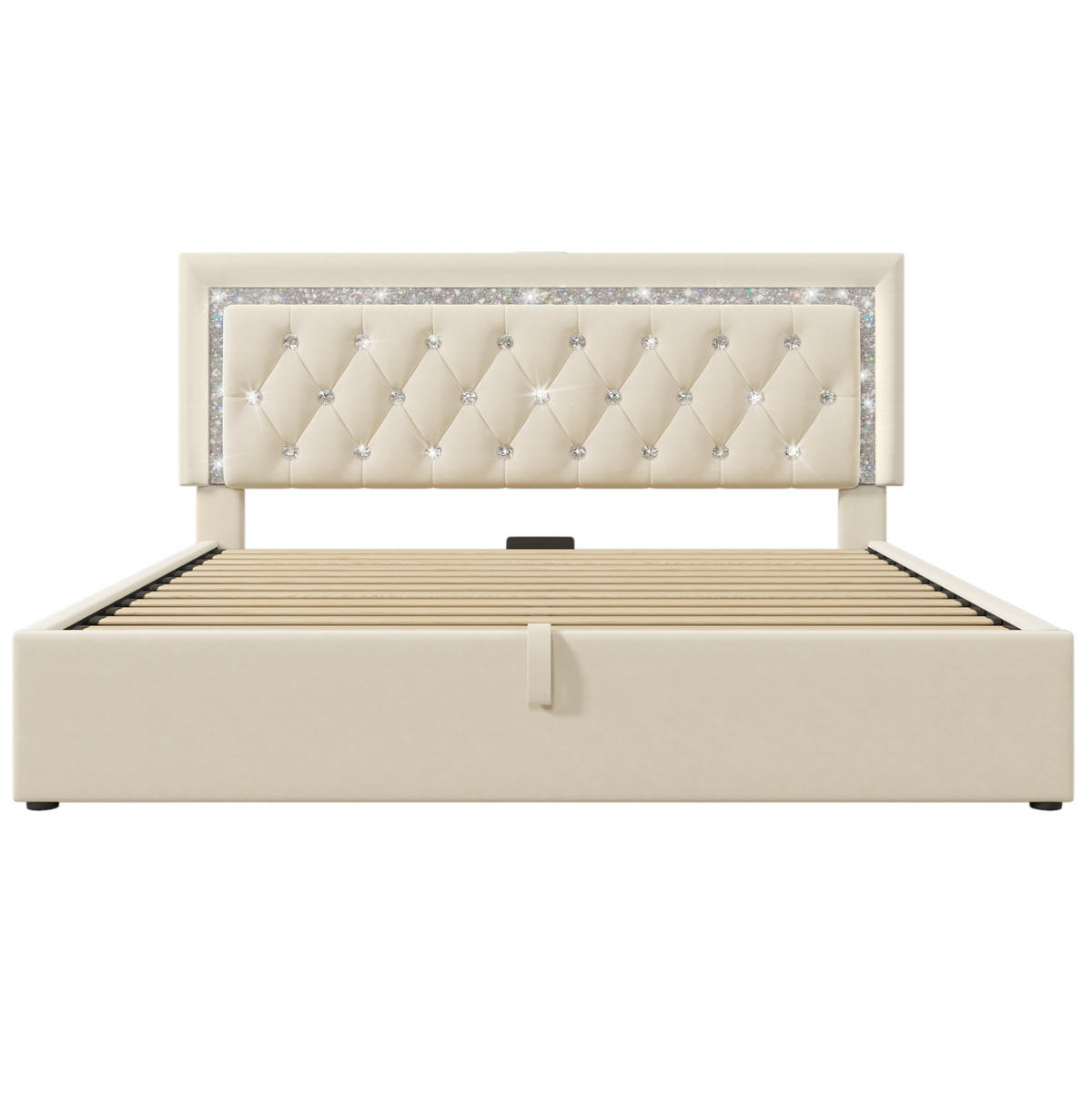 POLSTERBETT 140/200 cm mit LED-Beleuchtung, USB- & Type-C-Anschluss, hydraulischem Stauraum, Samt, Beige - Beige, Textil (140/200cm) - Redom