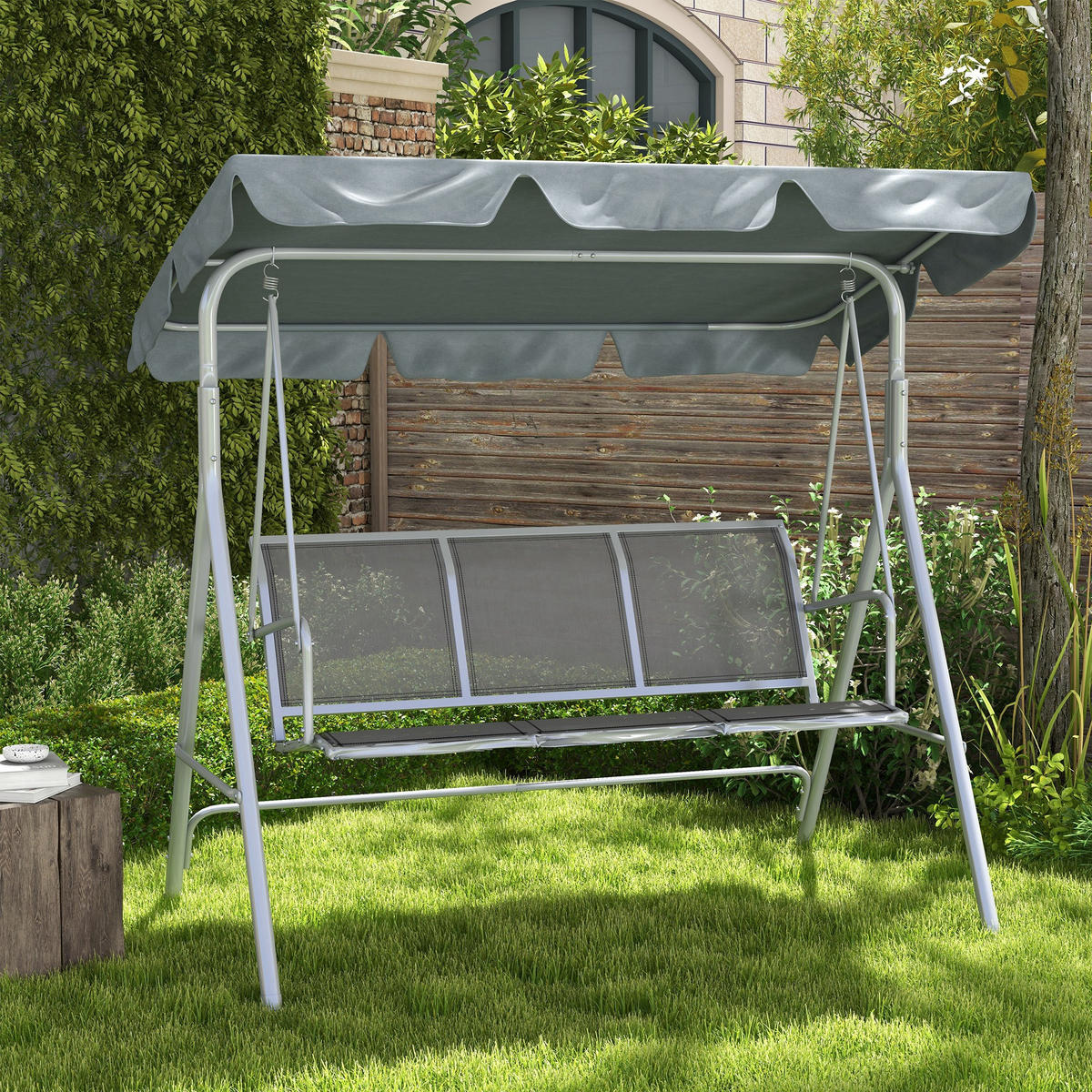 HOLLYWOODSCHAUKEL 3 Sitzer 170x110x153 cm - Grau, Metall (170/153/110cm) - LEBENLANG
