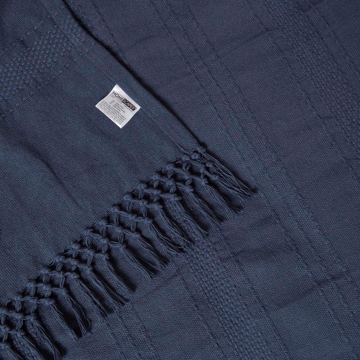 ÜBERWURF Kashi 225/255 cm, Baumwolle mit Fransen - Dunkelblau, Textil (225/255cm) - Homescapes