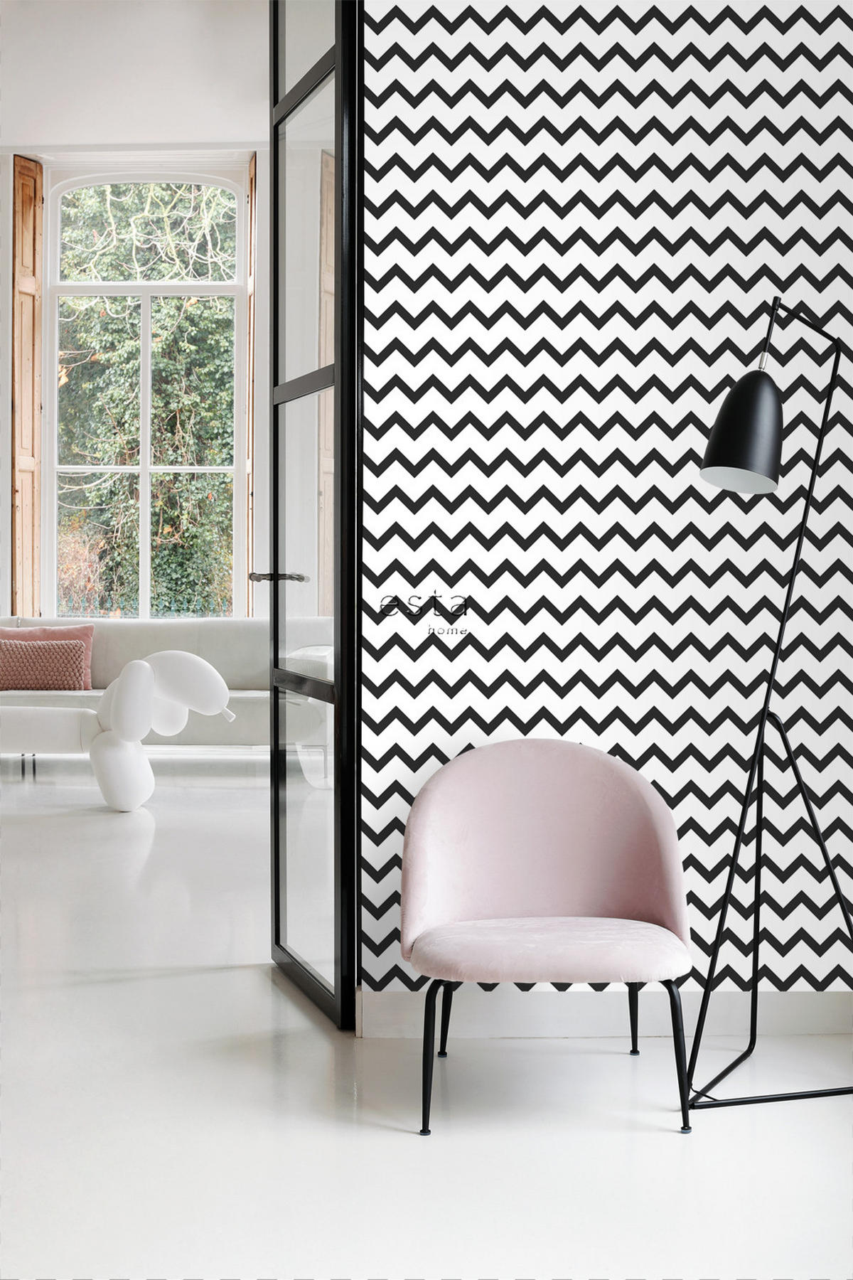 TAPETE Zickzack-Motiv 53 cm x 10.05 m - Schwarz, Papier (53/1000cm) - ESTAhome