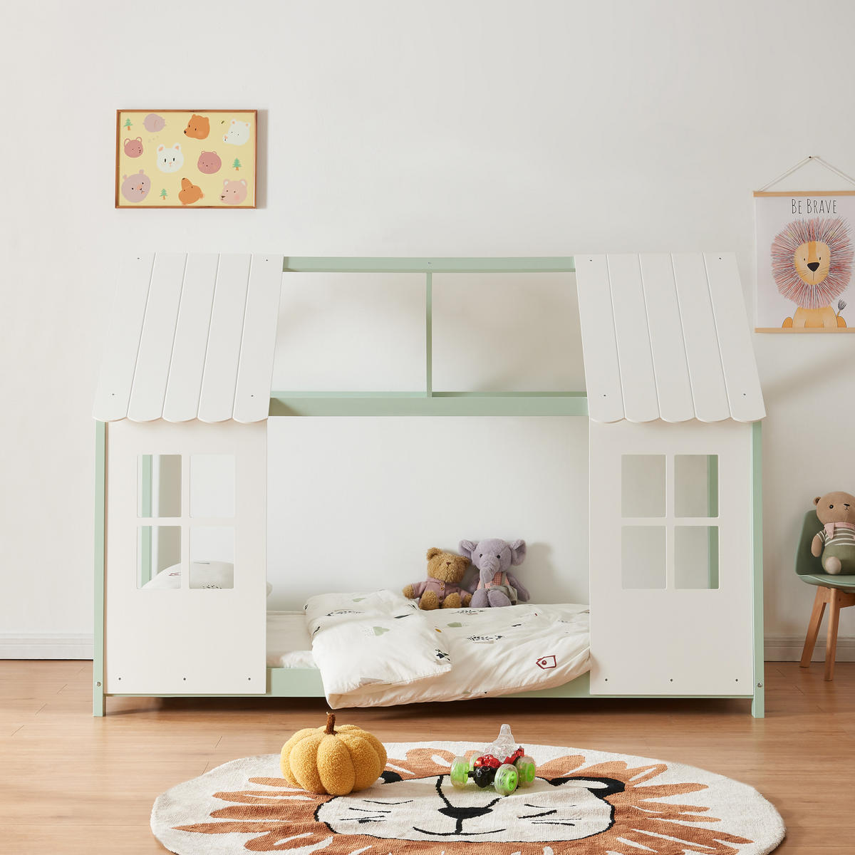 HAUSBETT Tostedt - Weiß/Mintgrün, Holz (90/200cm) - [en.casa]