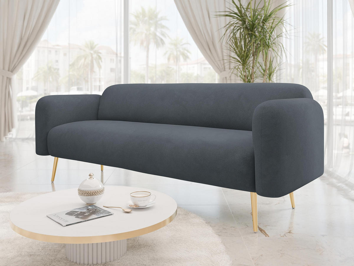 SOFA Nami 3 - Dunkelgrau/Goldfarben, Holz/Textil (204/75/71cm) - MIRJAN24