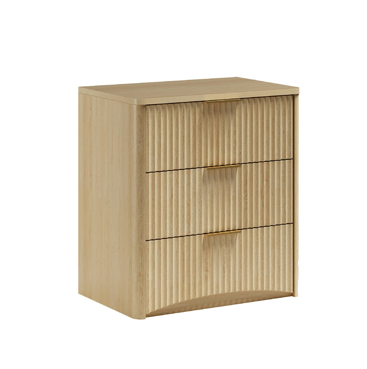 NACHTTISCH aus MDF 38x58x64 cm Eiche mit 3 Schubladen, Rillenfront und gedämpften Metallschienen - Nussbaumfarben, Holzwerkstoff (58/64/38cm) - Modfu