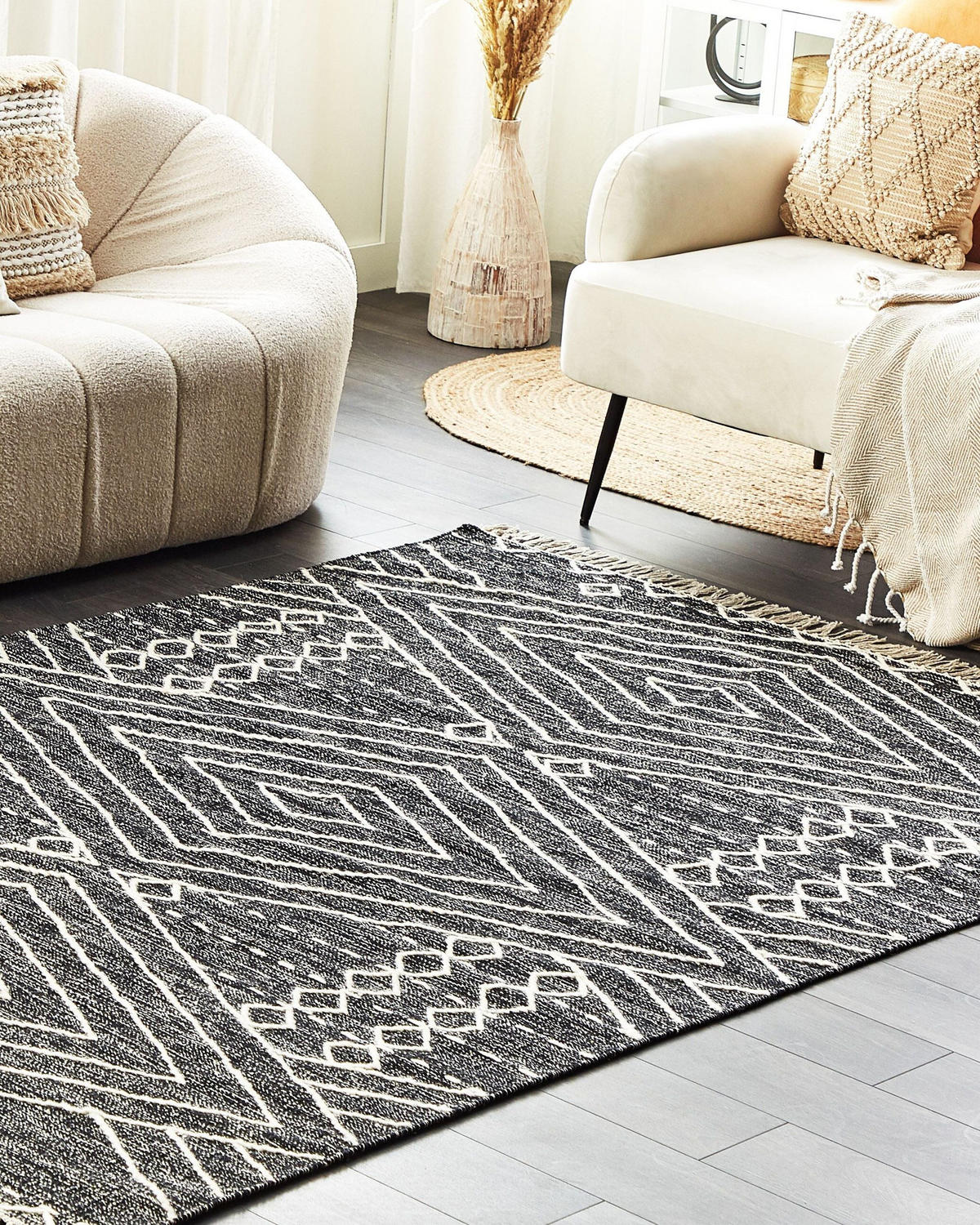 KURZFLOR-TEPPICH Khenifra 230/160 cm - Schwarz, Textil (160/230cm) - Beliani